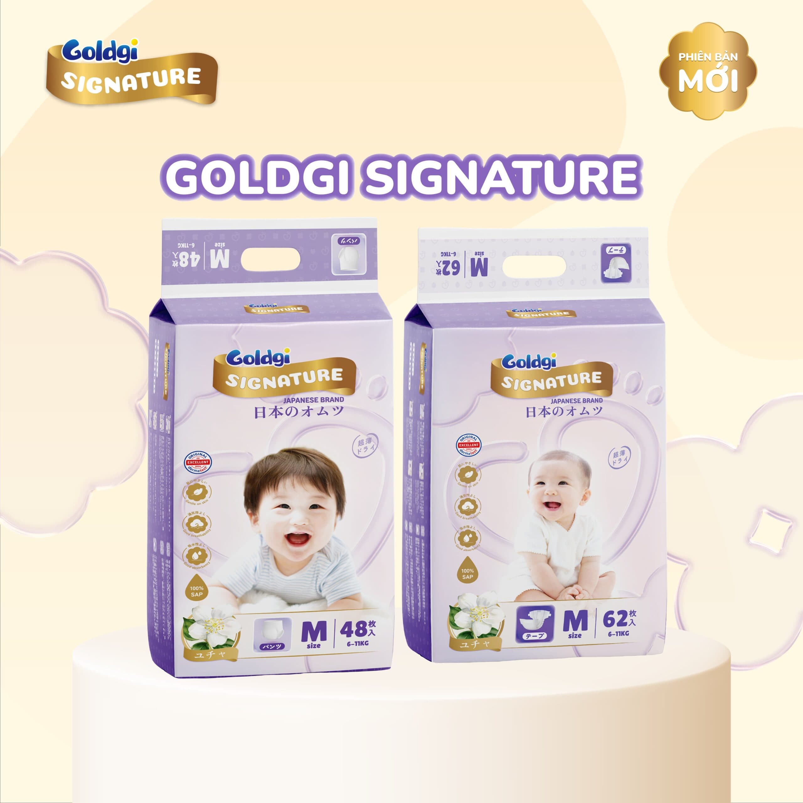 Bỉm Goldgi Signature Cao Cấp – Mềm Mại, Siêu Mỏng, Chống Hăm Hiệu Quả - Bỉm quần - XL42